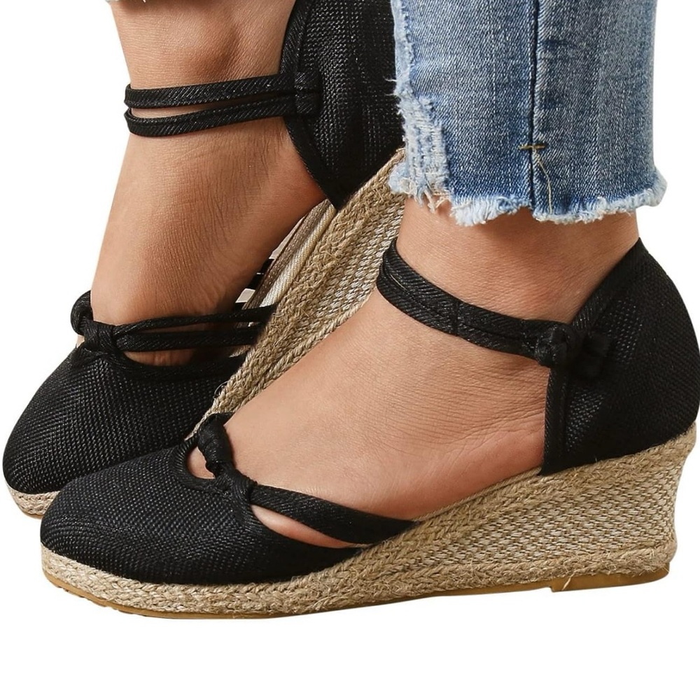 Black Espadrille Wedge Sandals